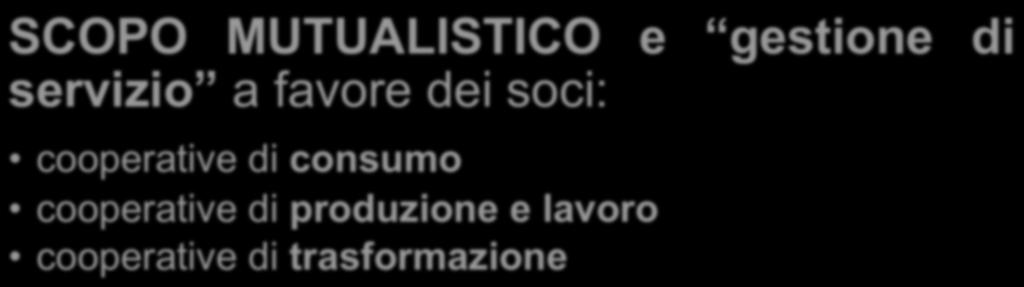 Società cooperative SCOPO MUTUALISTICO e gestione di servizio a favore dei soci: