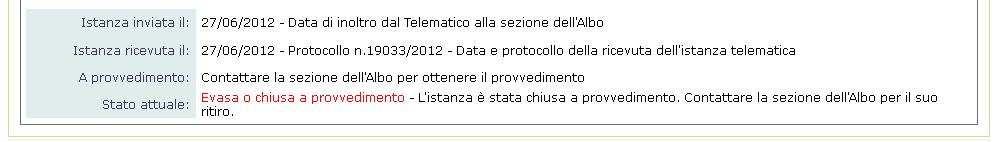 effettuate, in Storico istanze telematiche 51 AGEST Telematico Esito istanza