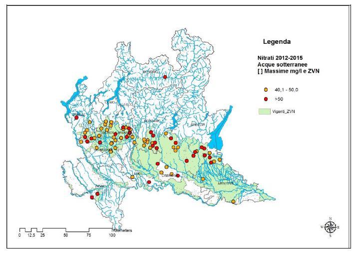 ZVN Concentrazioni nitrati acque sotterranee Quadriennio