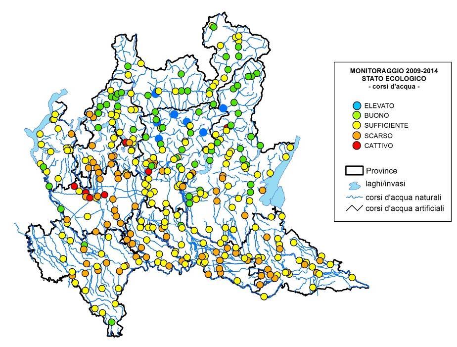 Acque superficiali Fiumi e laghi Classificazione dello stato ecologico Stato Ecologico Elementi di qualità biologica (EQB) E E E B B B Giudizio S S S peggiore