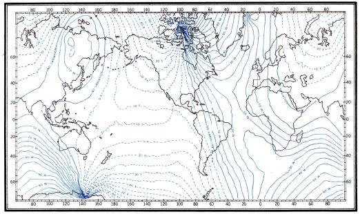 Declinazione magnetica sulla Terra Da carte come questa, che riportano delle linee congiungenti i punti di uguale