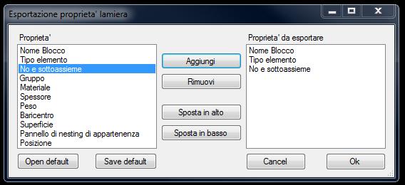 La gestione degli elementi Tabulati: Esportazione delle proprietà in file di testo Tipo elemento;no e sottoassieme;materiale;spessore;peso;posizione FFI;03;Alluminio 5083;6;25.