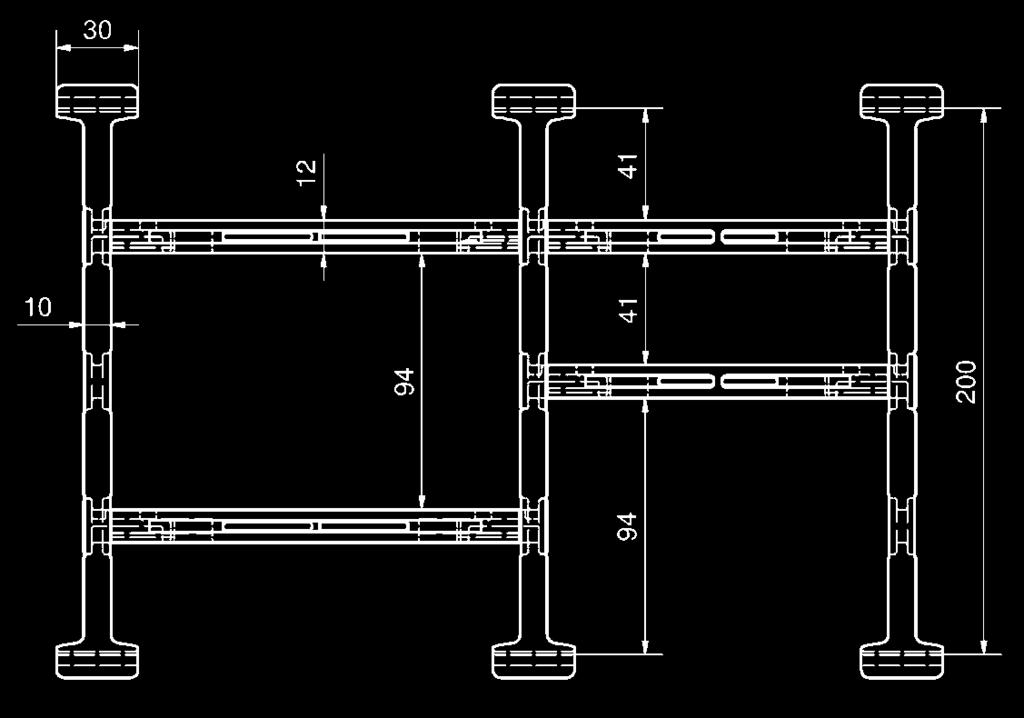 10 30 XX Separatore forato non 8001 8011 Distanziatore per catene a traversini non 6005.XX 6015.XX Separatore forato 8001 Separatore verticale standard. Base larga per una tenuta sicura.