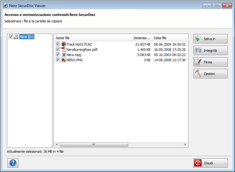 Informazioni su Nero SecurDisc Viewer Schermata principale 13.2 Copia dei dati nel disco rigido Con Nero SecurDisc Viewer è possibile copiare i file del disco SecurDisc nel disco rigido.