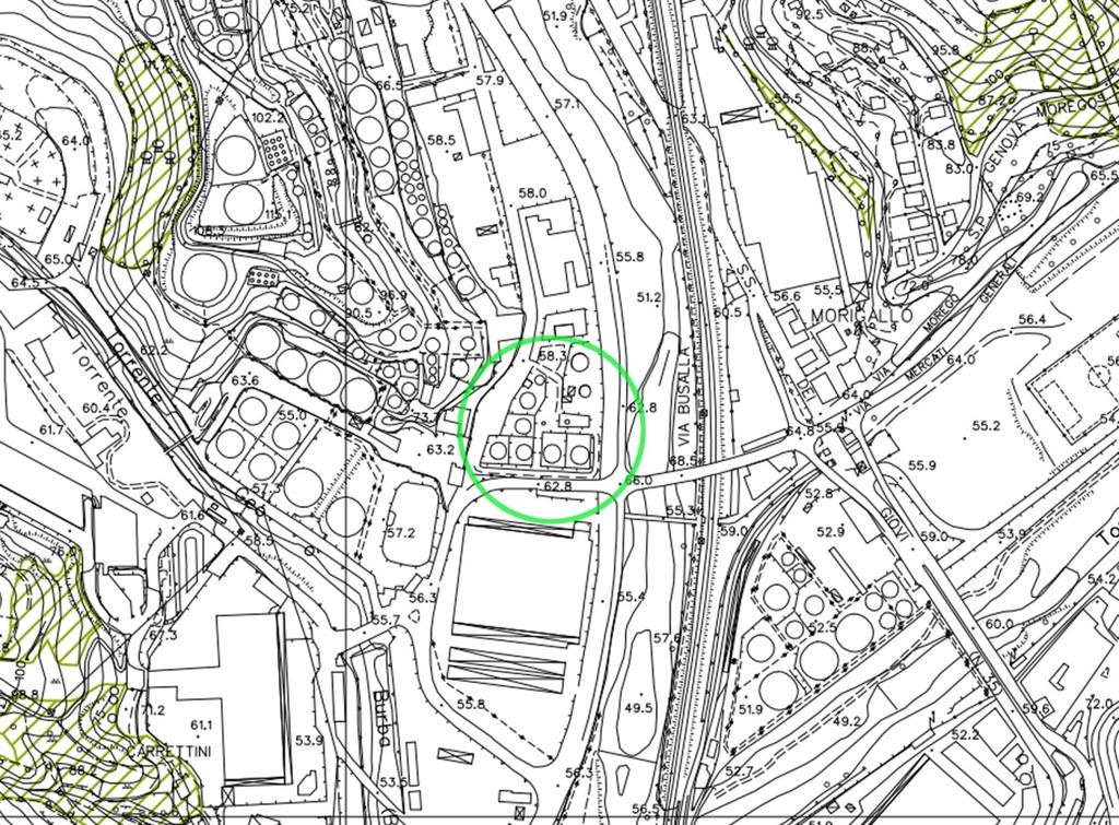 Figura 2: circolettata in verde l'area all'interno della quale si trova il parcheggio sulla