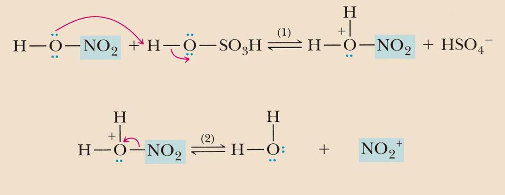 Nitrazione del benzene L elettrofilo è lo ione nitronio NO 2 +