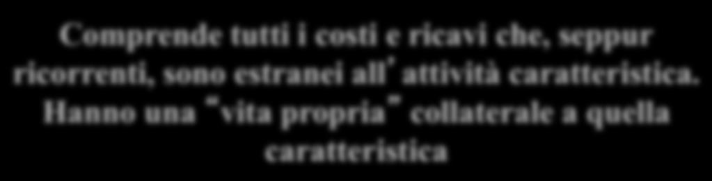 AREA EXTRACARATTERISTICA Comprende tutti i costi e ricavi che, seppur ricorrenti, sono estranei all attività caratteristica.