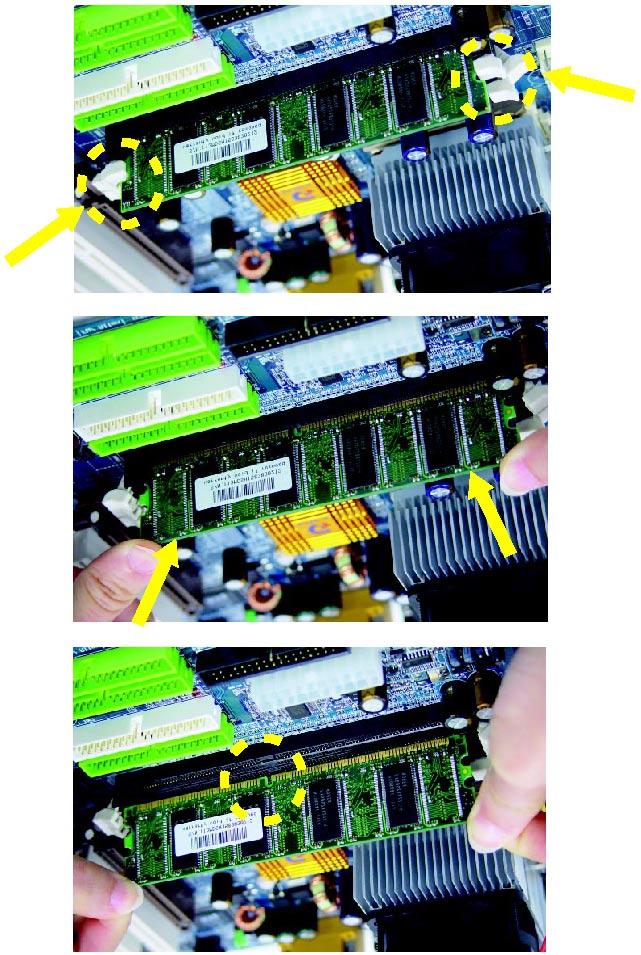 In tal caso cambiare l angolo di inserimento del processore. La scheda madre ha 3 slot DIMM (dual inline memory module). Il BIOS rileverà automaticamente il tipo e le dimensioni della memoria.