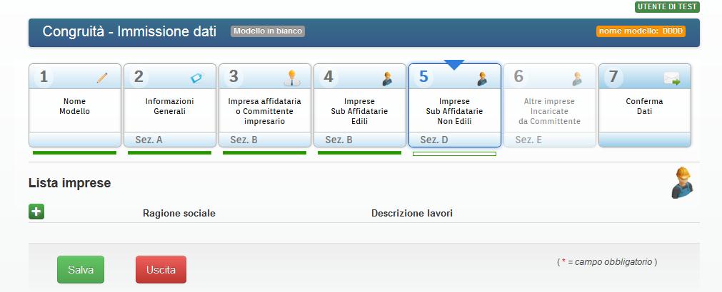 6. Compilare i dati nella sezione 5 delle eventuali imprese Sub affidatarie NON EDILI.