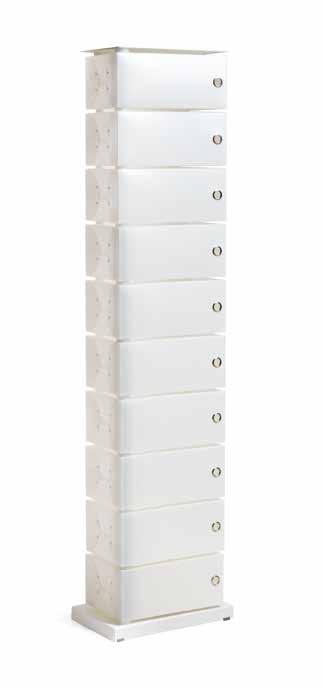 FLUIDA WHITE CL 852 (10 cassetti/drawers) - L 41 P 25,5 H 168 cm CL 851 (6 cassetti/drawers) - L 41 P 25,5 H 104 cm Scarpiera, contenitore multiuso in polipropilene bianco perla particolari in