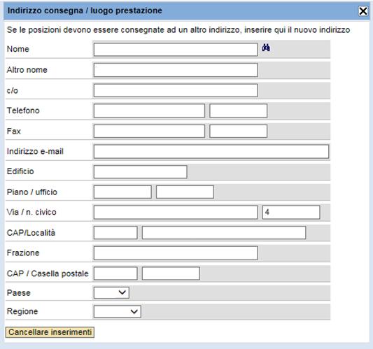 Creazione shopping basket - Parametrizzazione per posizione Cliccando su Vis. Dettagli si apre una nuova maschera in cui è possibile modificare l indirizzo di consegna.