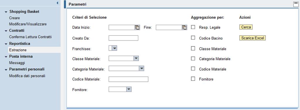 Estrarre i report Il responsabile legale può estrarre i dati relativi alle richieste inserite ed esportarli in formato excel sul proprio pc.