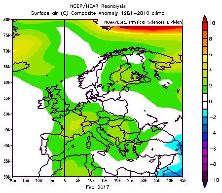 temperatura dell inverno 216-17 sia stata superiore di +,5 C alla media del periodo di riferimento 1971-2 e con un segnale perlopiù uniforme in tutto il territorio tuttavia con valori di poco