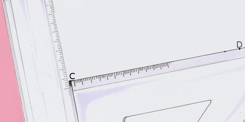 dal punto C e dal punto E traccia una linea perpendicolare al lato AE della distanza indicata