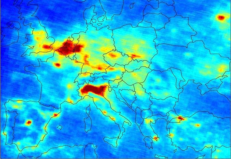 mappa di distribuzione degli ossidi d azoto in Europa.