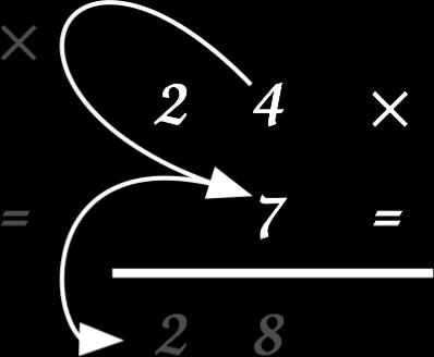 moltiplichiamo le unità del moltiplicando (il 4) per il moltiplicatore (il 7); il