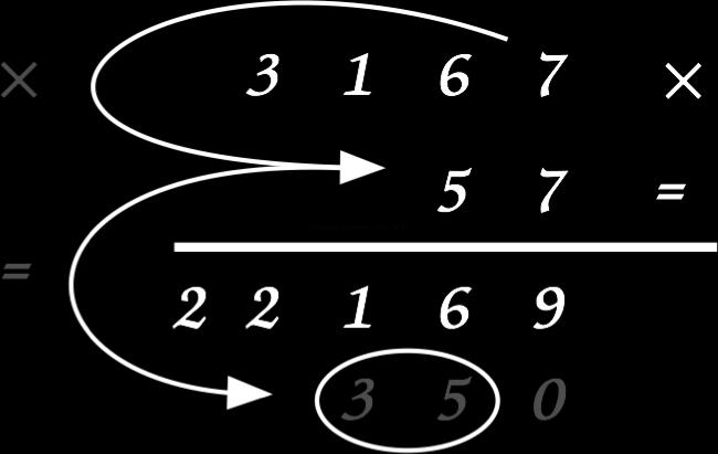 Ad esempio 10x3=30, 10x37=370, 30x7=210, ecc.