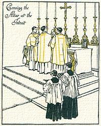 Croce, incensa, allo stesso modo, la rimanente parte anteriore, fino al lato dell'epistola. Restituisce il turibolo al diacono e viene da lui incensato. 5.