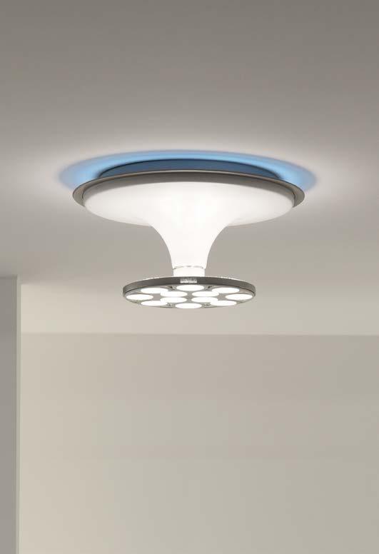 DIANA Désian R&D Lampada a LED da soffitto a diffusione. Corpo in alluminio verniciato con possibilità anelli di diversi colori secondo palette RAL. Illuminazione superiore e inferiore.