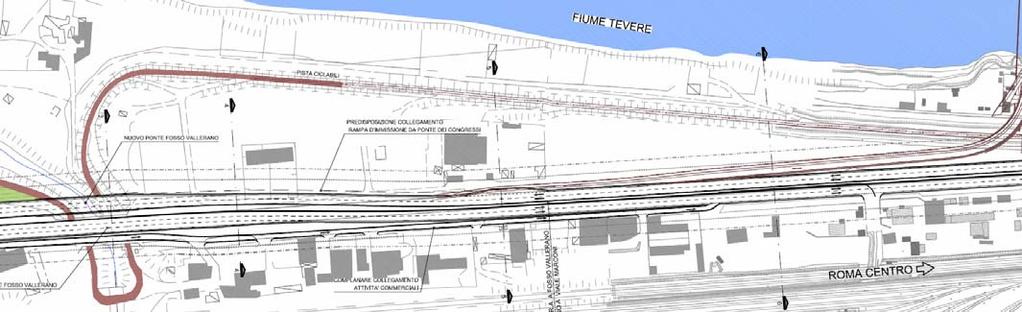 12 Il tratto successivo è quello che comprende, solo apparentemente, le maggiori interferenze con il Ponte dei Congressi che, attualmente in fase di revisione per la procedura di approvazione,