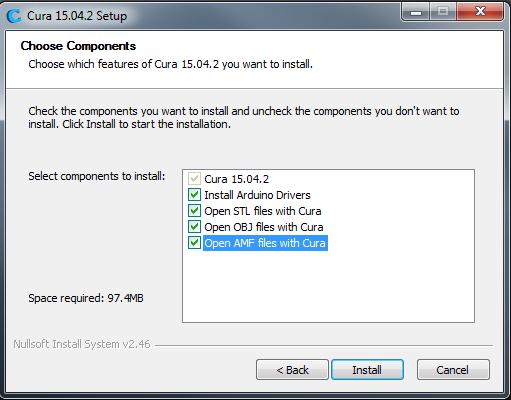 2. Accertarsi che tutte le caselle siano selezionate per istallare tutti gli elementi, poi cliccare il pulsante Install [Installa] per continuare. 3.