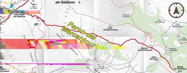 Compare ora la vicina depressione del Colle del Sabbione e si prosegue lungo la mulattiera per raggiungere gli antichi ricoveri alle spalle della Cima della Guardia (2236 mt 1 h).