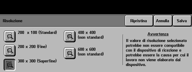 Risoluzione Risoluzione modifica l'aspetto dell'immagine sottoposta a scansione. Più è alta la risoluzione di scansione, migliore sarà la qualità dell'immagine.