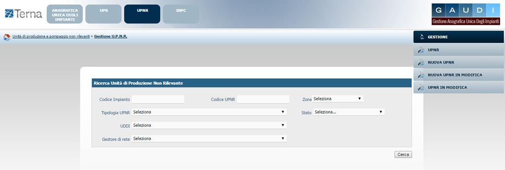 Figura 26 Gestione UPNR Selezionando la funzione Nuova UPNR nella maschera