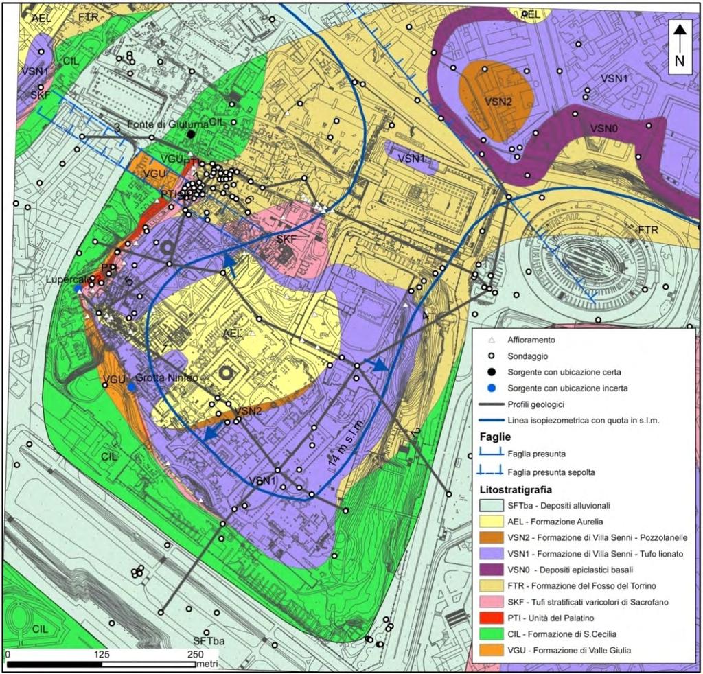 GEOLOGIA E IDROGEOLOGIA Circolazioni idriche sotterranee nell area in studio: nei terreni di riporto e/o alluvionali delle valli degli antichi fossi; nell orizzonte ghiaiososabbioso