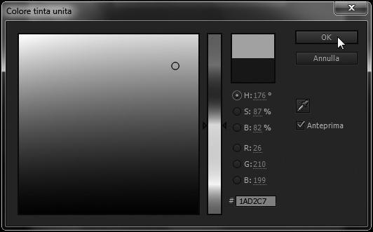 Importare i contenuti Figura 3.19 La scelta del colore. Figura 3.20 Il nome assegnato da After Effects al solido. Figura 3.21 Il solido inserito nel pannello Progetto.