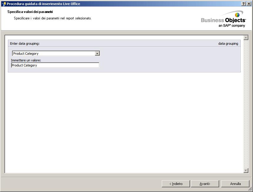 Utilizzo di contenuto Crystal Reports in Live Office 3 Inserimento di contenuto Crystal Reports parametri per popolare elenchi di scelta dinamici.