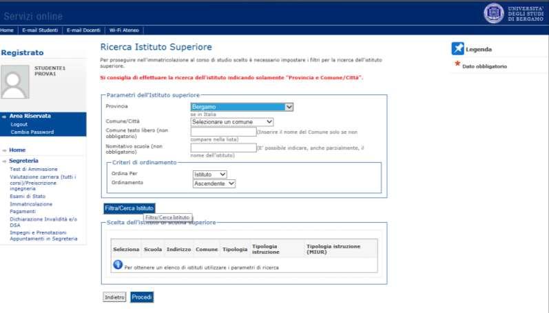 Effettua ora la ricerca del tuo Istituto superiore.