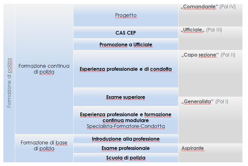 5 Introduzione alla professione e formazione continua Dopo il completamento della formazione di base, le/gli agenti di polizia devono essere gradualmente introdotti alla professione.