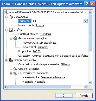 Viene visualizzata la finestra di dialogo Preferenze stampa... (Per Windows NT: finestra di dialogo Proprietà predefinite).