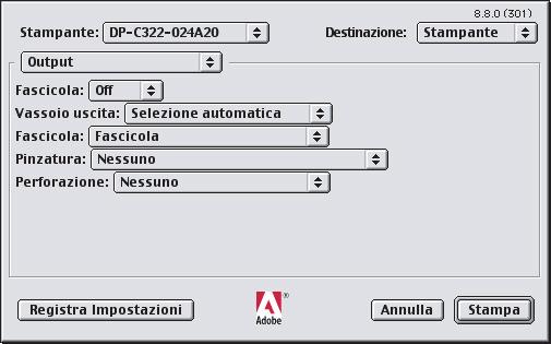 Menu Output Il menu Output viene utilizzato per configurare le impostazioni di output. Configurazione delle impostazioni del driver di stampa (per Macintosh OS 8.6/9.x) 1 2 3 4 5 1.