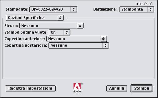 Menu Opzioni specifiche Il menu Opzioni specifiche viene utilizzato per configurare le impostazioni associate al sistema di stampa Panasonic.