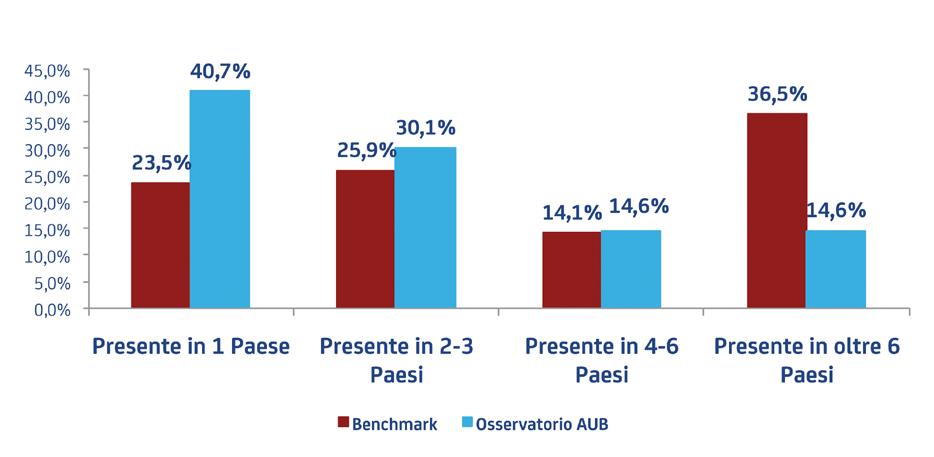 GRADO DI INTERNAZIONALIZZAZIONE Un numero molto superiore di aziende Benchmark si è internazionalizzata