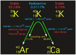 Il metodo potassio/argo (V) I nuclei del 40K sono instabili e decadono a velocità costante