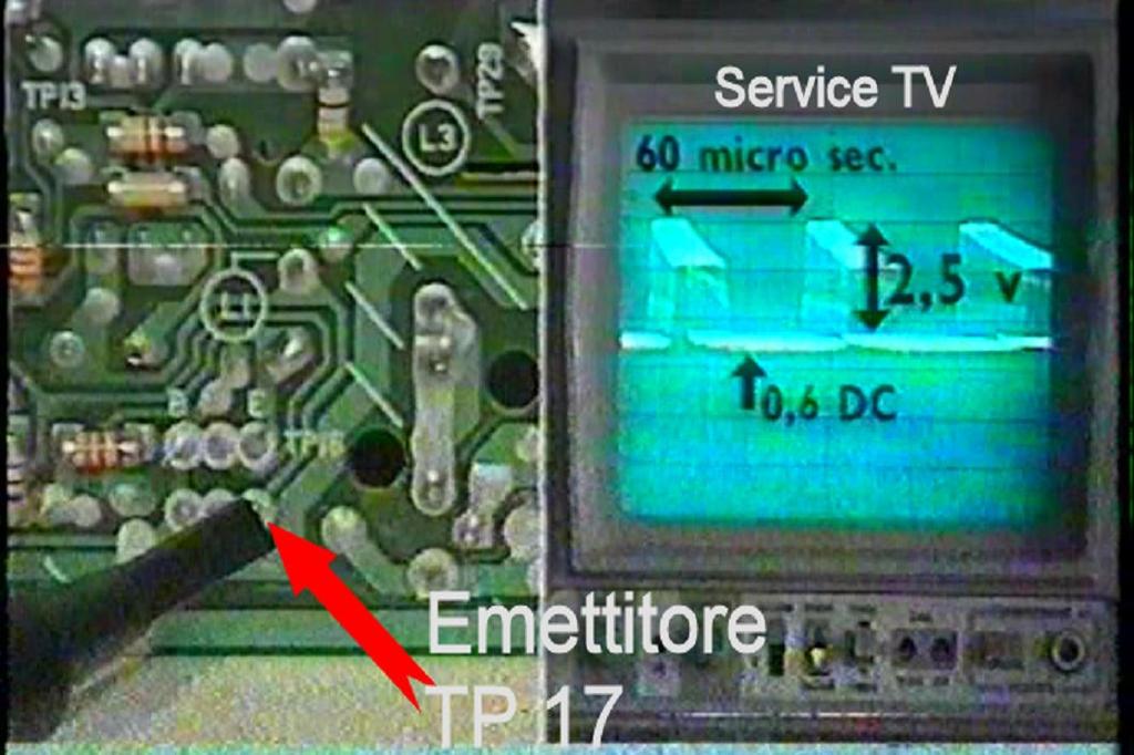 Il passo successivo è chiaramente verificare se arriva il segnale alla base del TP29 ponendovi la sonda dell oscilloscopio.