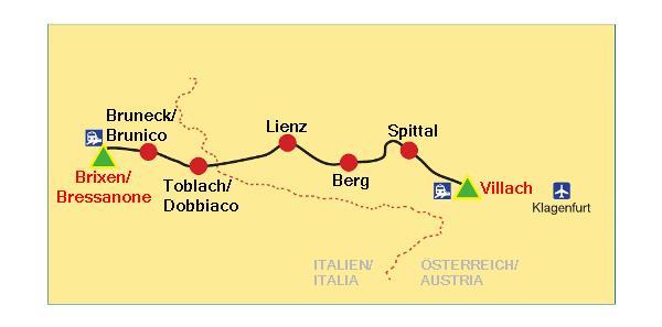 poi lungo la Val Pusteria seguendo il fiume Rienza fino alle sorgenti della Drava, per entrare in Austria attraverso l Osttirol e raggiungere la Carinzia.