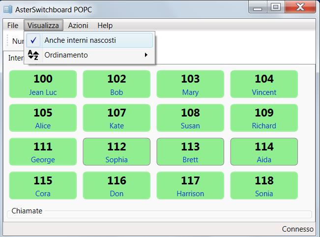 Visualizzare solo determinati interni: tramite tasto destro su interno da nascondere si accede al menu dal quale selezionare Nascosto.