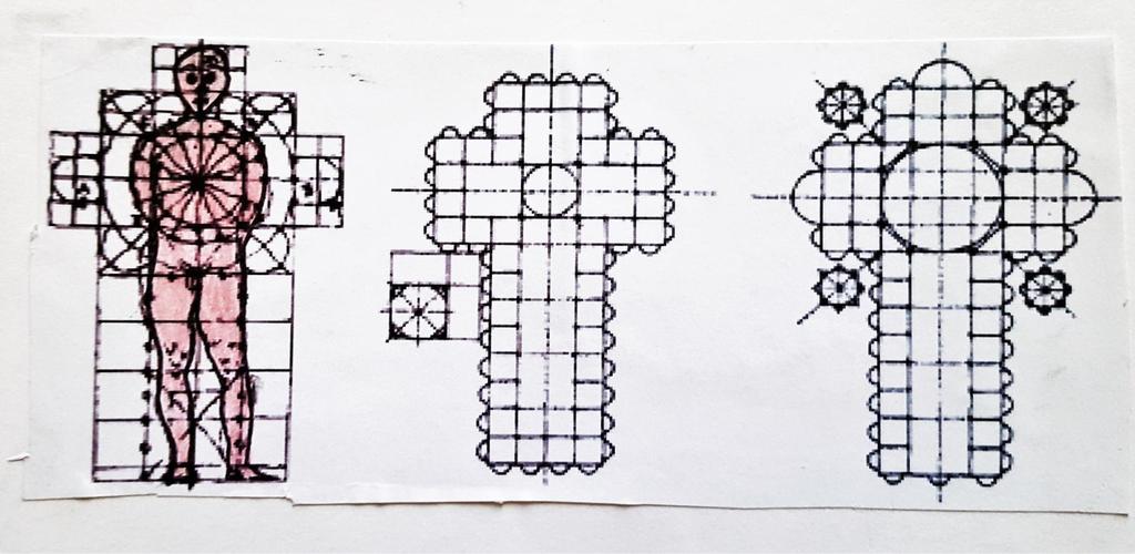 Fasi del lavoro: 3) Una volta scoperto il loro significato, andiamo a scoprire la presenza di queste due forme nell'architettura sacra, osservando alcune planimetrie di cattedrali gotiche; 4)