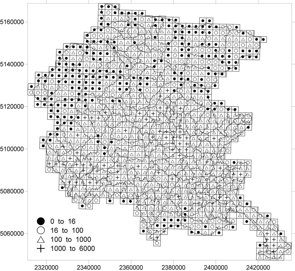 maglie attraversate da un lineamento tettonico o comprese, anche parzialmente, all interno del territorio di un comune in cui siano state misurate concentrazioni superiori a 200 Bq/m 3 in almeno un