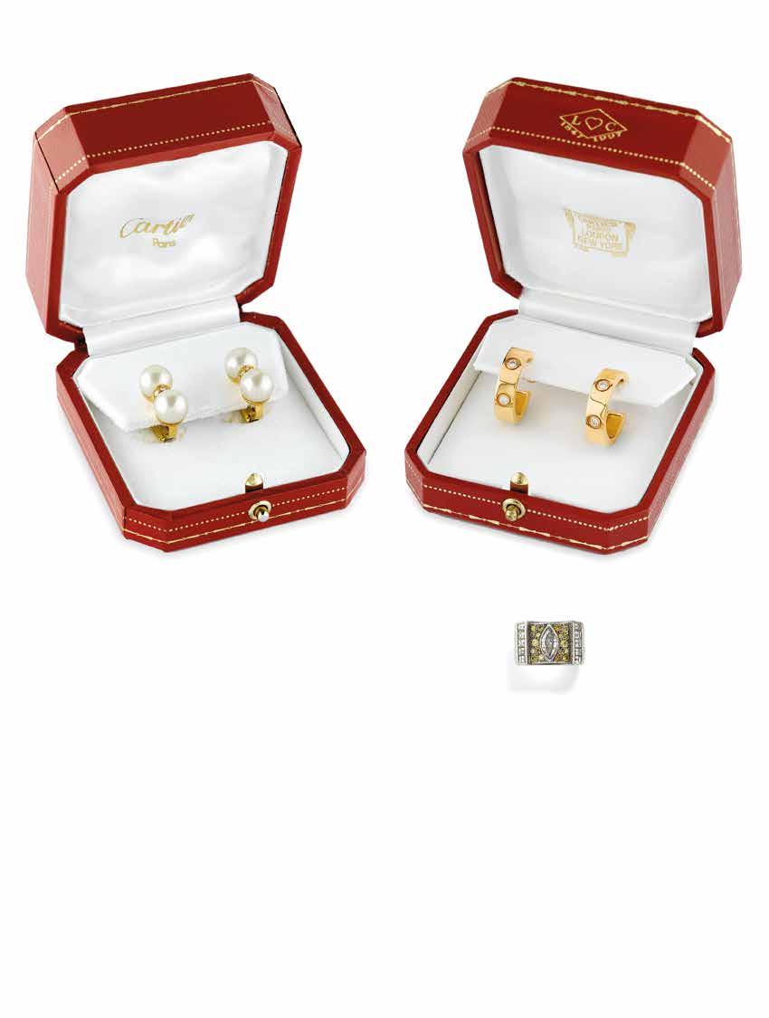 435 436 435 PAIO DI ORECCHINI IN DIAMANTE E PERLE CARTIER, 1996 montati in oro giallo a clip con doppie perle giapponesi coltivate di mm 9,50 separate da diamanti taglio brillante di ct 0,18 ca.