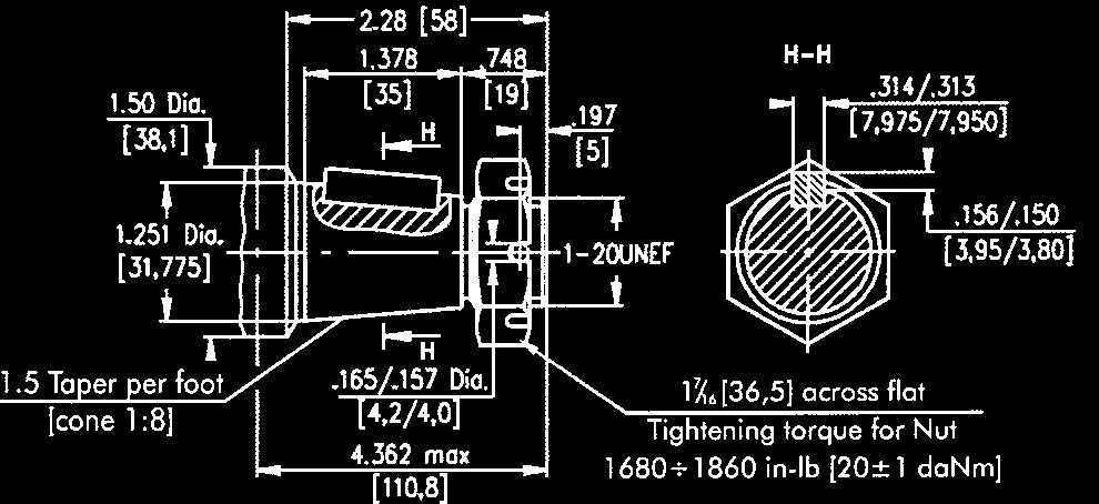 (120daNm) Ø38,1 Straight, Parallel key 3/8 x 3/8 x1 1/2 BS46 Max.