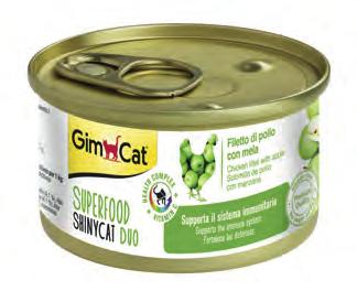 Oltre alla novità Superfood ShinyCat DUO, con la perfetta combinazione tra gustosi filettini di tonno o pollo in brodo di cottura e benefici Superfood funzionali, la gamma si compone di tante altre