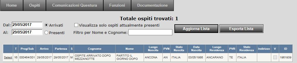 Note per l inserimento degli ospiti Se il cliente arriva dopo la mezzanotte occorre inserire la stessa data sia nel campo data di arrivo che nel campo presunta partenza Il sistema una volta