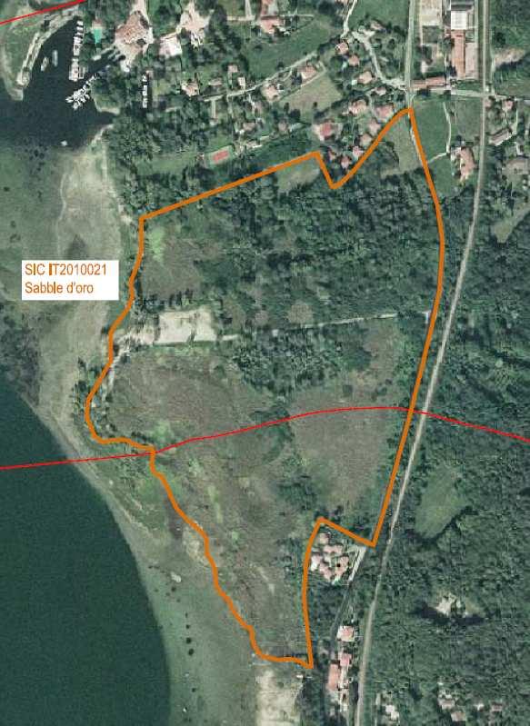 Figura 3-2 - Immagine satellitare dell'area interessata Aspetti ambientali e vegetazionali 1 È una piccola area umida perilacuale ubicata sulla riva del Lago Maggiore, appena a nord dell'abitato di