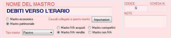 Periodo fiscale Tipo di conto Conto da visualizzare La creazione di un nuovo conto viene effettuata utilizzando il comando Nuovo posto nella barra laterale mentre per la modifica di un conto