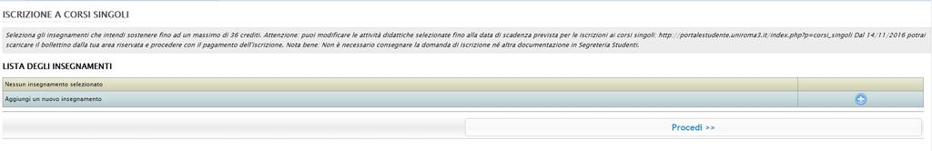 Seleziona gli insegnamenti che intendi sostenere fino ad un massimo di 36 crediti.